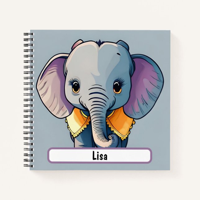 Lisa the Baby Elephant, With Custom Nametag! Notebook (Front)