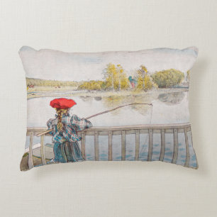 Lisbet Fishing by Carl Larsson, Vintage Fine Art Decorative Cushion