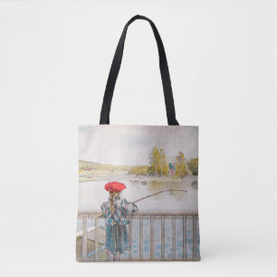 Lisbet Fishing by Carl Larsson, Vintage Fine Art Tote Bag