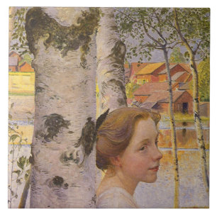 Lisbeth at the Birch Grove (Beautiful Young Girl) Ceramic Tile