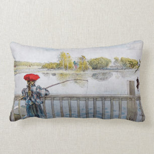 Lisbeth Fishing by Carl Larsson Lumbar Cushion