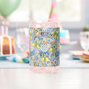 Lisbon Blue Lemon Tile Citrus Kitchen Decor Can Glass