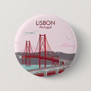 Lisbon bridge over Tagus river in vintage style 6 Cm Round Badge
