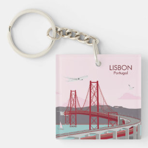 Lisbon bridge over Tagus river in vintage style Key Ring