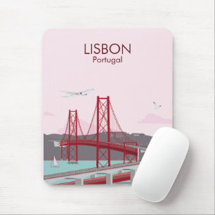 Lisbon bridge over Tagus river in vintage style Mouse Pad