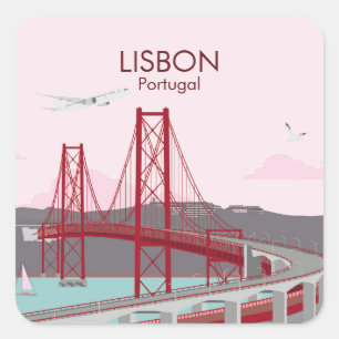 Lisbon bridge over Tagus river in vintage style Square Sticker