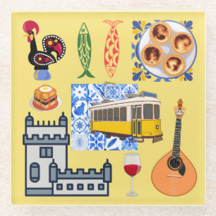  Lisbon City Symbols Glass Coaster