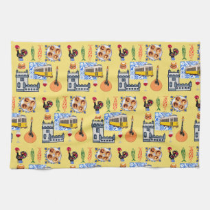 Lisbon City Symbols Tea Towel