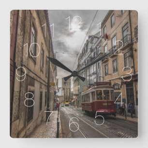 Lisbon cityscape square wall clock