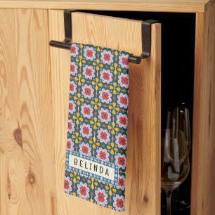 Lisbon colourful tiles or azulejos pattern tea towel