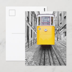 Lisbon Elevador da Gloria Yellow Tram. B/W Photo Postcard