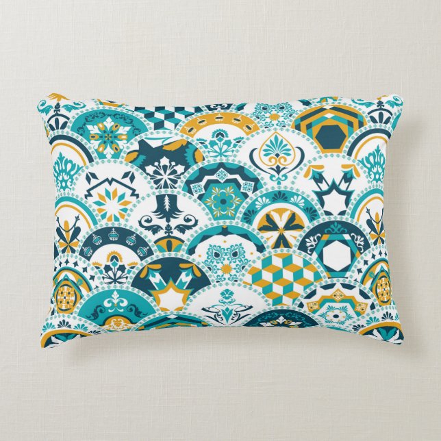 Lisbon geometric Azulejo tile pattern, Portuguese  Decorative Cushion (Front)