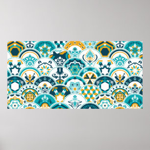 Lisbon geometric Azulejo tile pattern, Portuguese Poster