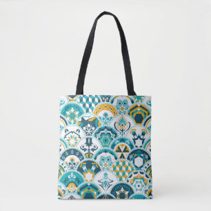 Lisbon geometric Azulejo tile pattern, Portuguese Tote Bag
