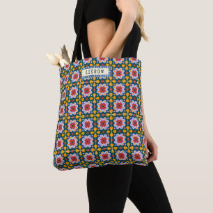 Lisbon house colourful tiles pattern tote bag