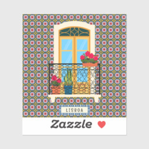 Lisbon house window with plants and tiles
