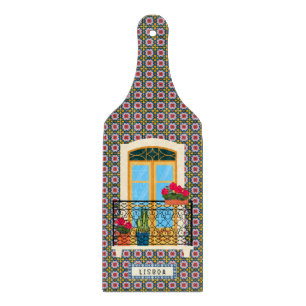 Lisbon house window with plants and tiles cutting board