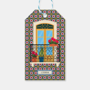 Lisbon house window with plants and tiles gift tags