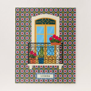 Lisbon house window with plants and tiles jigsaw puzzle
