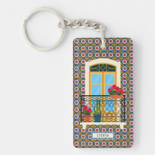 Lisbon house window with plants and tiles key ring