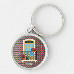 Lisbon house window with plants and tiles key ring