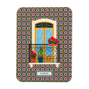Lisbon house window with plants and tiles magnet