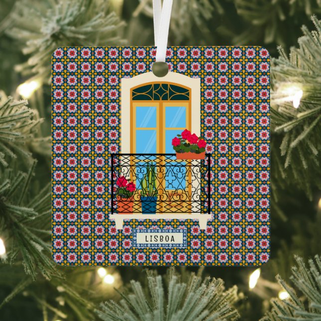 Lisbon house window with plants and tiles metal tree decoration (Insitu)