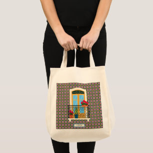 Lisbon house window with plants and tiles tote bag