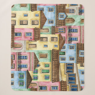 Lisbon Houses: Watercolor Funicular Pattern. Sherpa Blanket