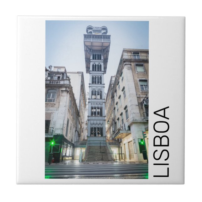 Lisbon in Portugal with Retro Elevator Souvenir Ceramic Tile (Front)