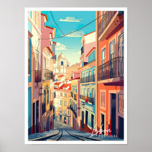 Lisbon Portugal Art Vintage Travel Illustration Poster