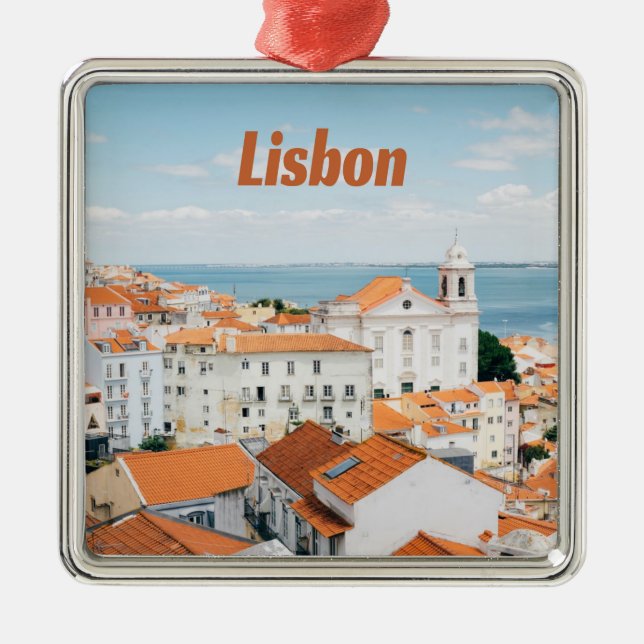 Lisbon Portugal Atlantic beaches Red Roofs Metal Ornament (Front)