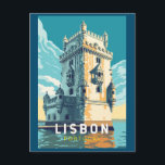 Lisbon Portugal Belem Tower Travel Art Vintage Postcard<br><div class="desc">Lisbon Portugal retro travel design showcasing Belém Tower. Belém Tower,  officially the Tower of Saint Vincent is a 16th-century fortification located in Lisbon that served as a point of embarkation and disembarkation for Portuguese explorers, </div>
