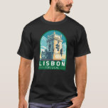 Lisbon Portugal Belem Tower Travel Retro Emblem T-Shirt<br><div class="desc">Lisbon Portugal retro travel design showcasing Belém Tower. Belém Tower,  officially the Tower of Saint Vincent is a 16th-century fortification located in Lisbon that served as a point of embarkation and disembarkation for Portuguese explorers, </div>