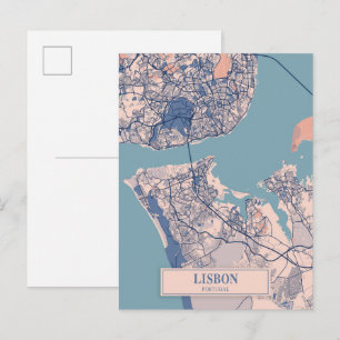Lisbon Portugal Breezy City Map Travel Postcard