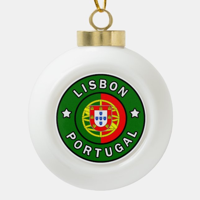 Lisbon Portugal Ceramic Ball Christmas Ornament (Front)