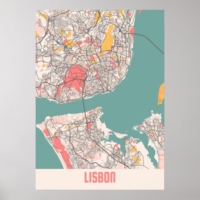 Lisbon - Portugal Chalk City Map Poster (Front)