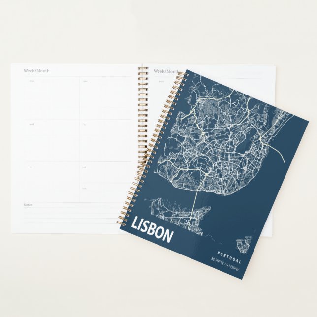 Lisbon Portugal City Map Line Art Blue Planner (Display)