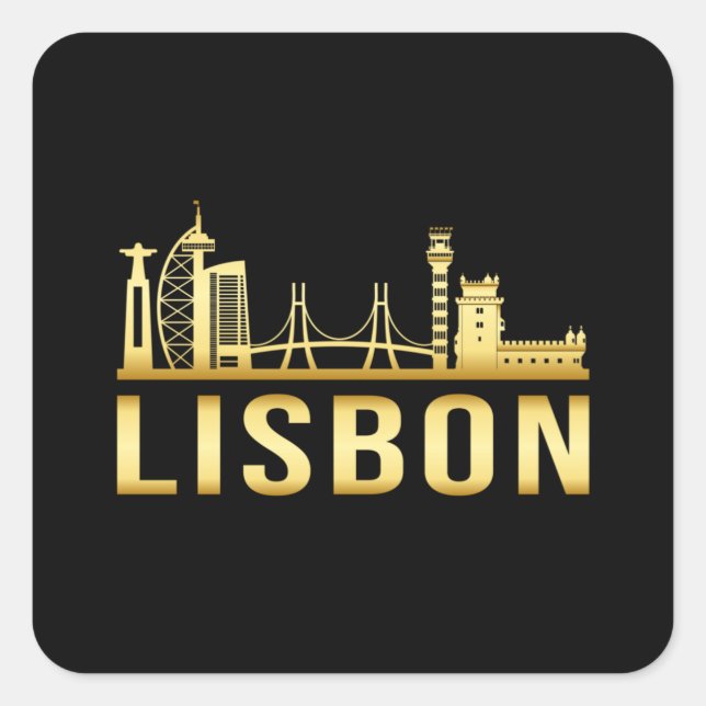 Lisbon Portugal City Skyline Cityscape Funny Gift Square Sticker (Front)