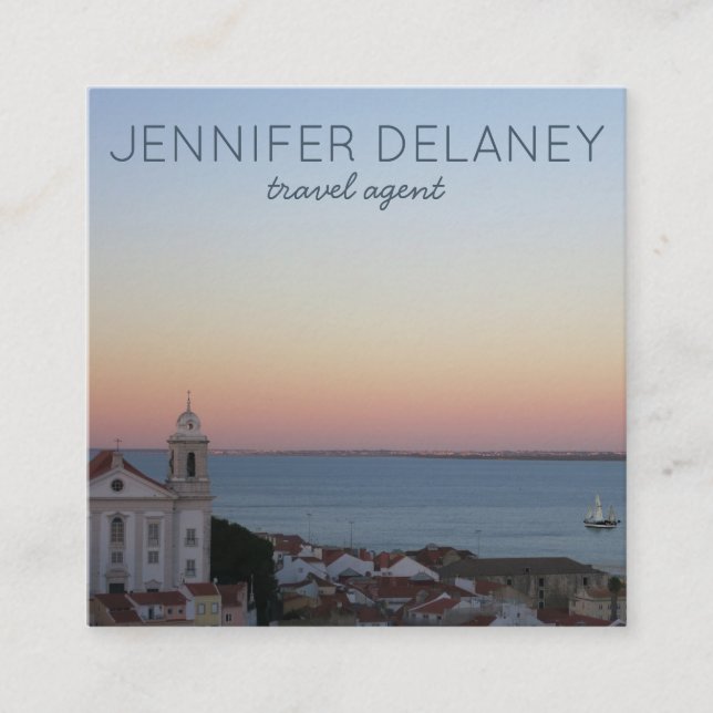 Lisbon Portugal City Sunset Photo Travel Tourism Square Business Card (Front)