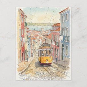 Lisbon Portugal Classic Yellow Tram Travel Postcard