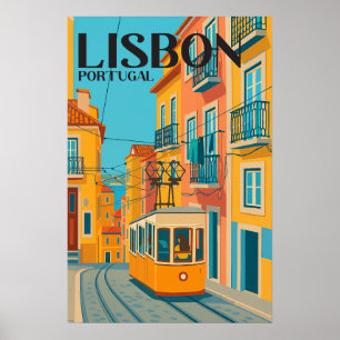 Lisbon Portugal Colourful Vintage Travel  Poster