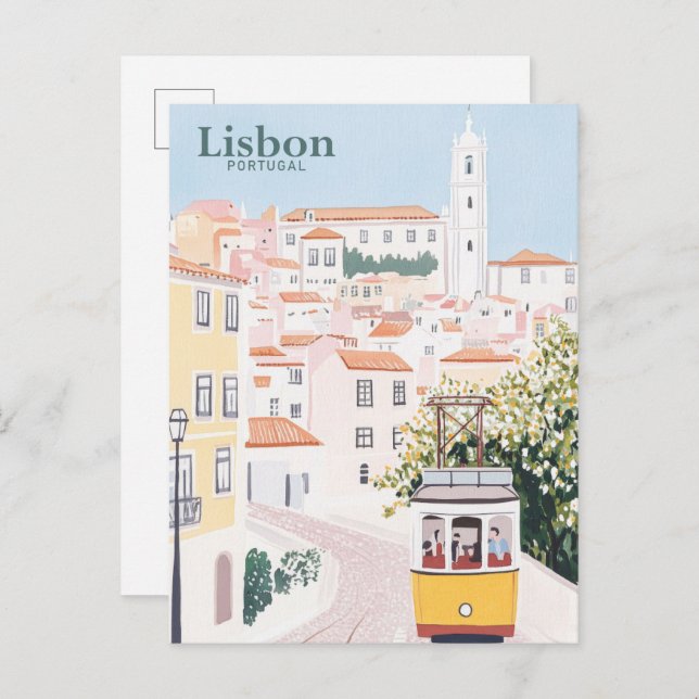 Lisbon Portugal Gouache Paint Illustration Travel Postcard (Front/Back)