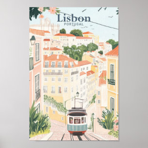 Lisbon Portugal Gouache Paint Illustration Travel Poster