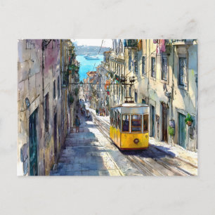 Lisbon Portugal Illustration Photography Train Postcard
