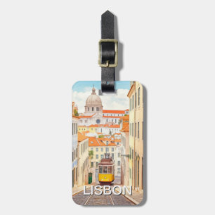 Lisbon Portugal Pantheon Alfama Watercolor Luggage Tag