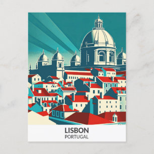 Lisbon Portugal Retro Artwork Travel Illustration Postcard
