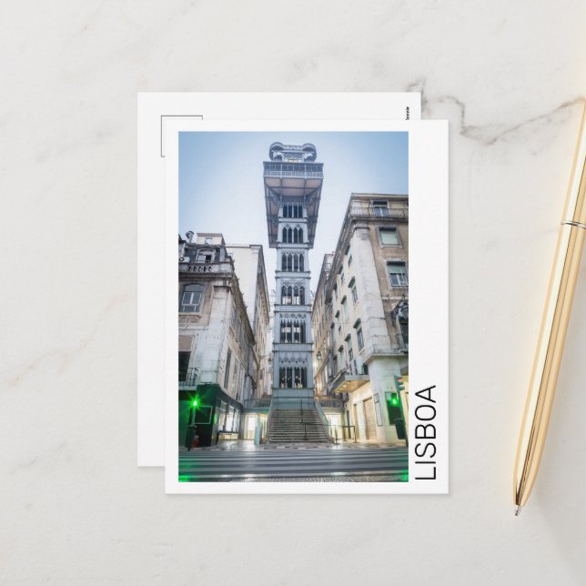 Lisbon Portugal Retro Elevator Holiday Souvenir Postcard (Front/Back In Situ)
