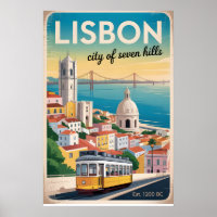 Lisbon Portugal Retro Skyline Cityscape Travel