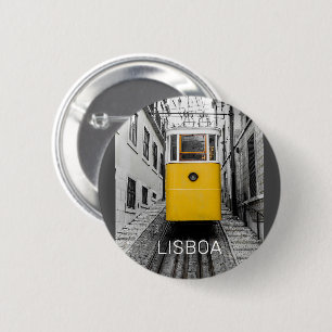 Lisbon Portugal Retro Tram Vintage Souvenir 6 Cm Round Badge